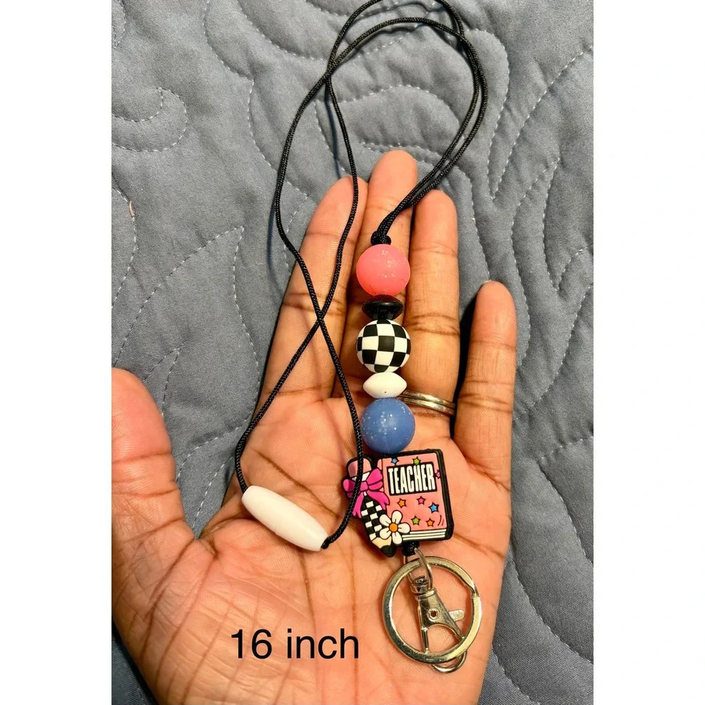 Teacher Silicone Bead Lanyard 16 In. Paracord Breakaway ID Badge Holder Keychain